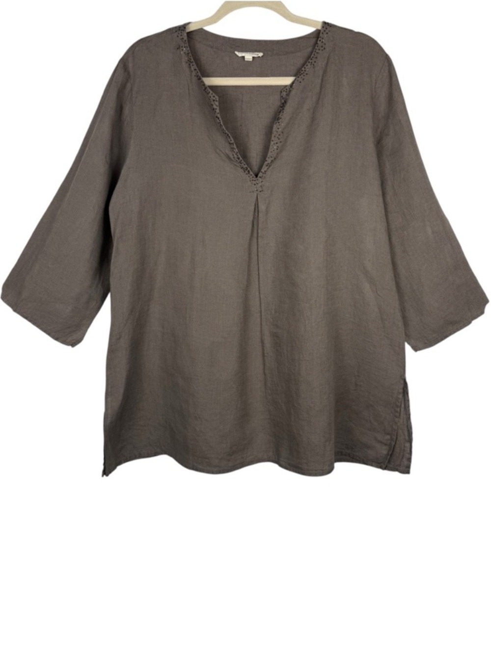 Eileen Fisher Taupe V-Neck Irish Linen Tunic Size Large